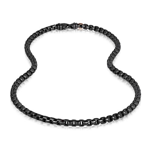 Black round box link Necklace ARZ-Steel