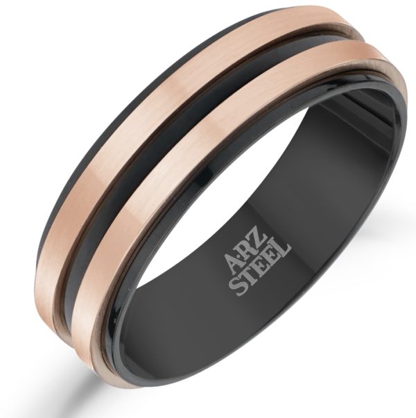 7mm Black & Rose Gold Steel Ring ARZ-Steel