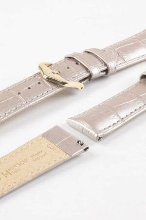 Hirsch DUKE METALLIC Alligator Embossed Leather Watch Strap SILVER Limited Edition